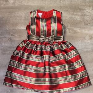 Bonnie Jean Red Dress with Gold and Green Stripes